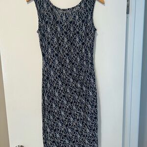 Roz & Ali Navy Floral Lace-Overlay Midi Dress